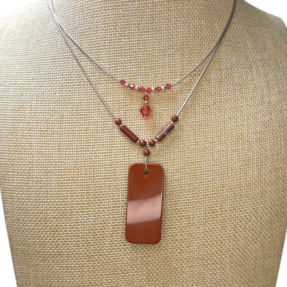 Boho Earthy Southwest Red Jasper Sterling Silver Layered Necklace Lot of 2